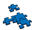 Illustration of a plain blue jigsaw puzzle made up of four individual pieces