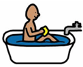 Cartoon style illustration of a figure in a bath