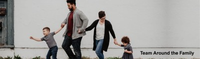 Banner image displays a family holding hands walking from right to left. People include a dad, a mum, a little boy and a little girl